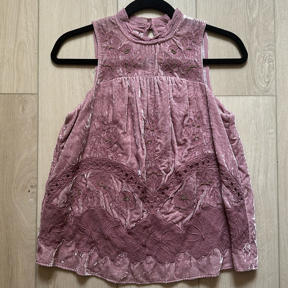 Anthro Floreat Myleen Crushed Velvet Beaded Sleeveless Top